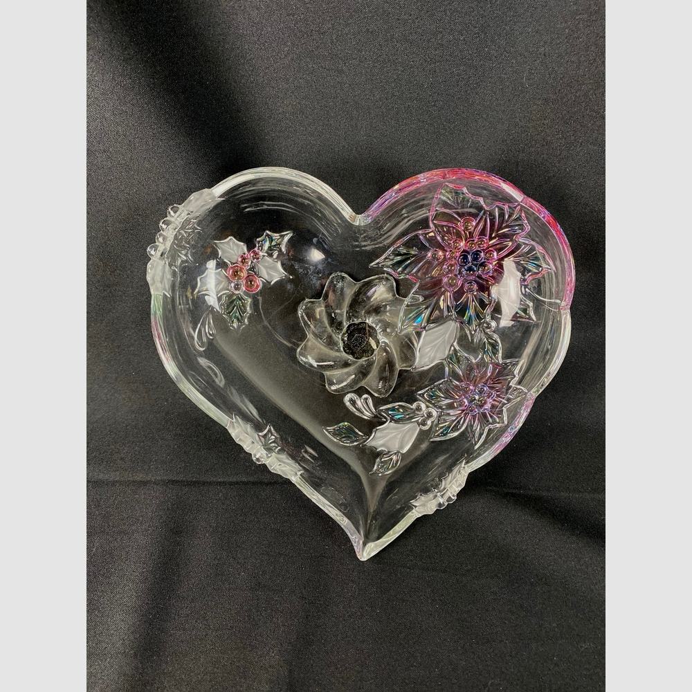 Walther Mikasa Heart Shaped Glass Bowl Flowers & Holly with. Pedestal NICE!!!
